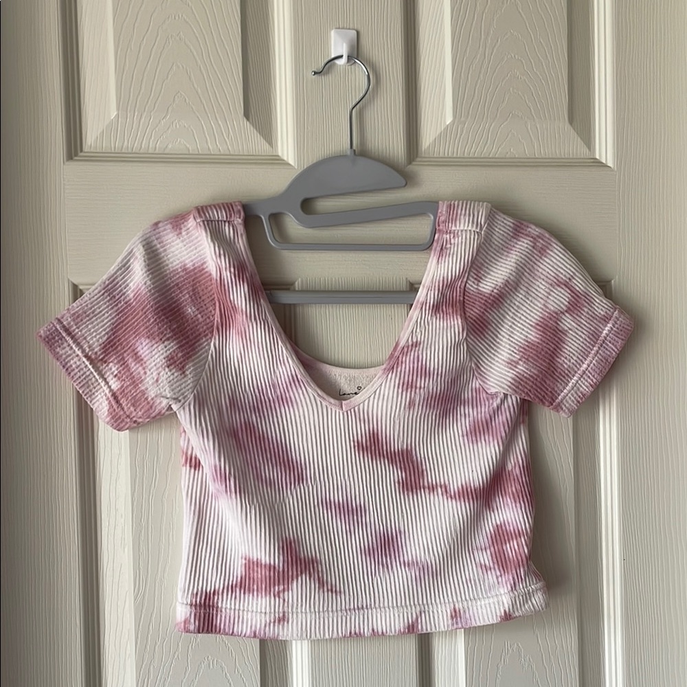 Love Tree Pink and White Crop T-Shirt with Cut Out Design